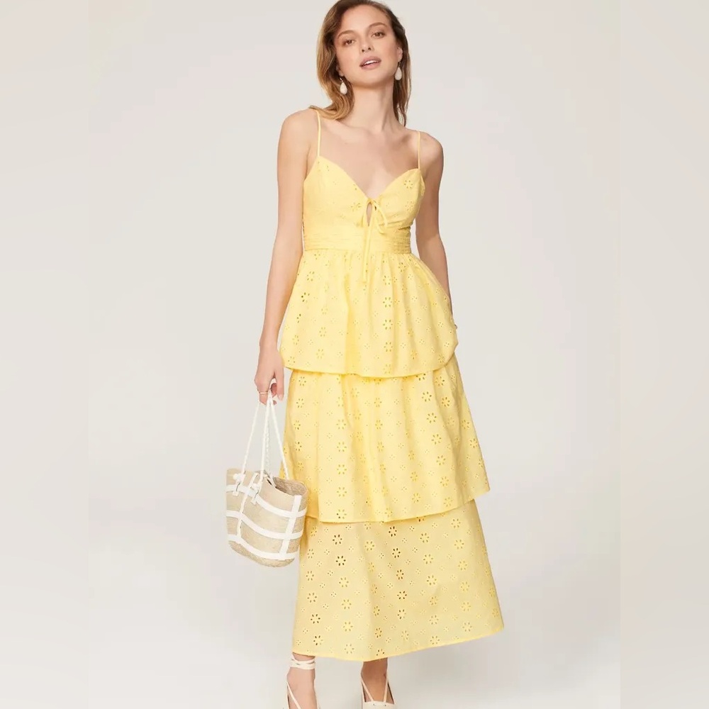 Slate & Willow Butter Yellow Eyelet Tiered Mini Dress